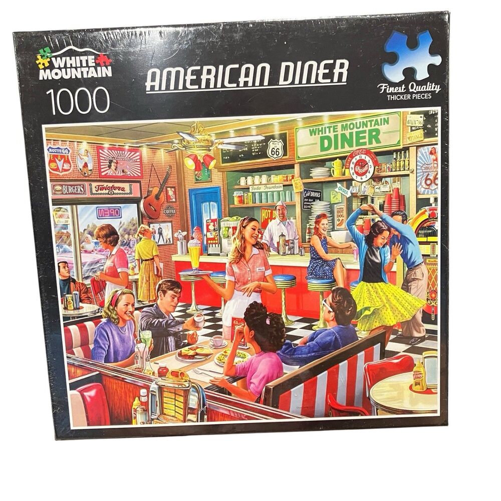 Retro American Diner Jigsaw Puzzle 1000 Pc 50s White Mountain Gift Collectible
